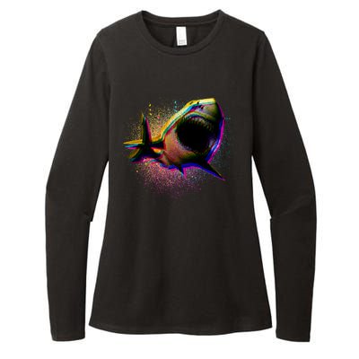 Cool Colorful CMYK Paint Spatter Shark Womens CVC Long Sleeve Shirt