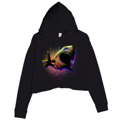 Cool Colorful CMYK Paint Spatter Shark Crop Fleece Hoodie