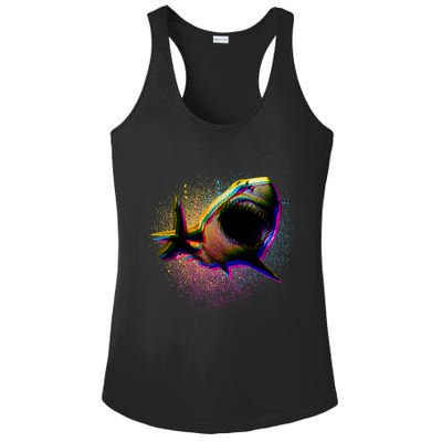 Cool Colorful CMYK Paint Spatter Shark Ladies PosiCharge Competitor Racerback Tank