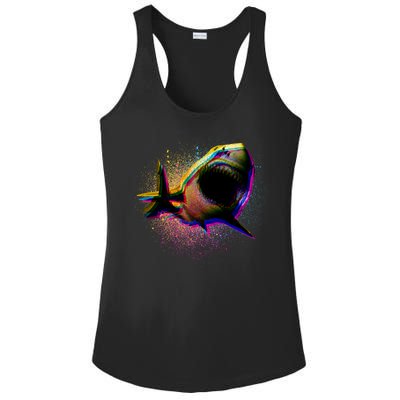 Cool Colorful CMYK Paint Spatter Shark Ladies PosiCharge Competitor Racerback Tank