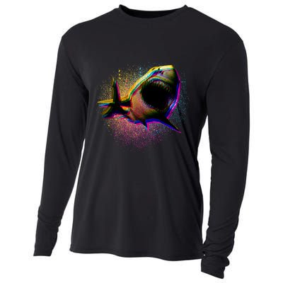 Cool Colorful CMYK Paint Spatter Shark Cooling Performance Long Sleeve Crew