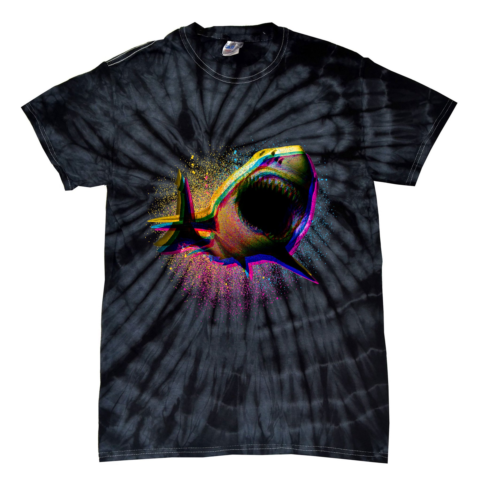 Cool Colorful CMYK Paint Spatter Shark Tie-Dye T-Shirt