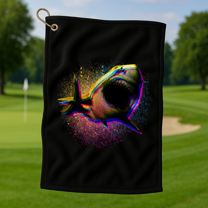 Cool Colorful CMYK Paint Spatter Shark Golf Towel