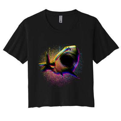 Cool Colorful CMYK Paint Spatter Shark Crop Top