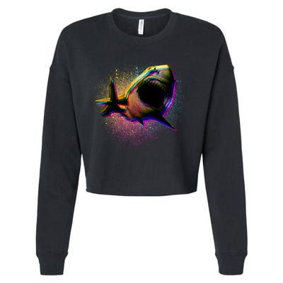 Cool Colorful CMYK Paint Spatter Shark Cropped Pullover Crew
