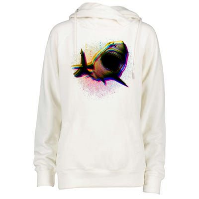 Cool Colorful CMYK Paint Spatter Shark Womens Funnel Neck Pullover Hood