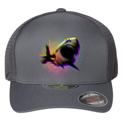 Cool Colorful CMYK Paint Spatter Shark Flexfit Unipanel Trucker Cap