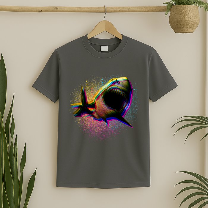 Cool Colorful CMYK Paint Spatter Shark T-Shirt