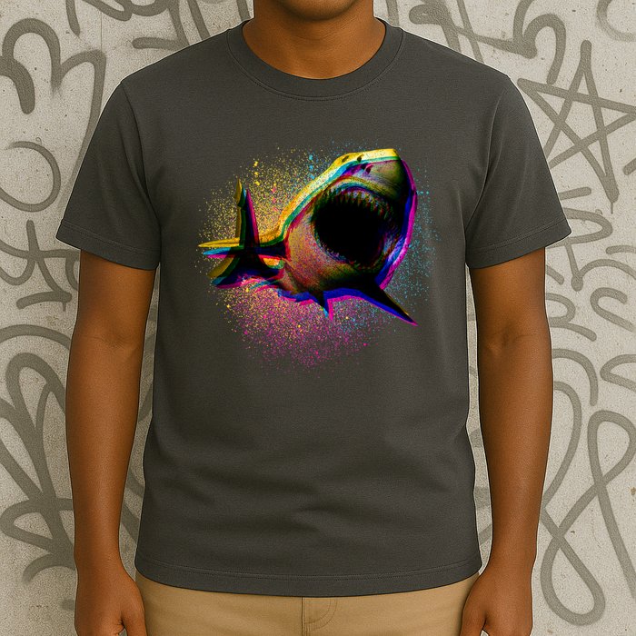 Cool Colorful CMYK Paint Spatter Shark T-Shirt