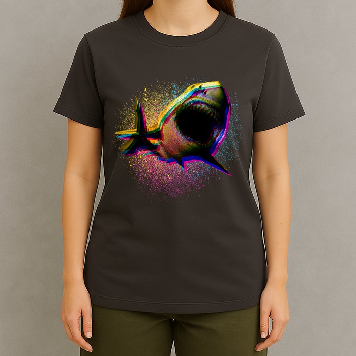Cool Colorful CMYK Paint Spatter Shark T-Shirt