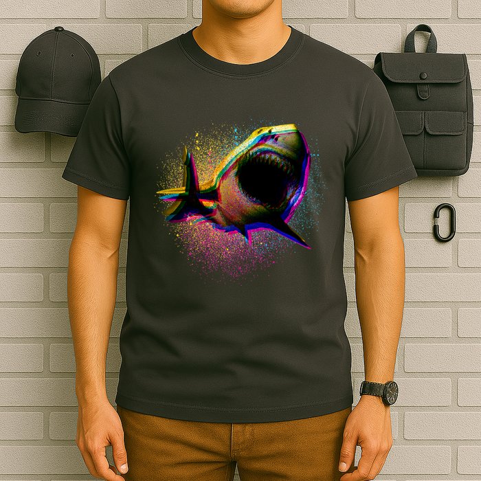 Cool Colorful CMYK Paint Spatter Shark T-Shirt