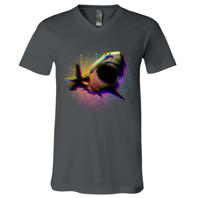 Cool Colorful CMYK Paint Spatter Shark V-Neck T-Shirt