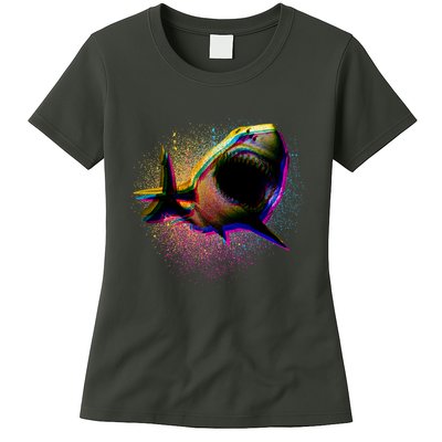 Cool Colorful CMYK Paint Spatter Shark Womens T-Shirt