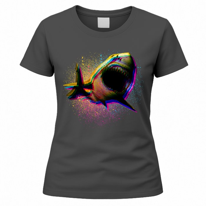 Cool Colorful CMYK Paint Spatter Shark Women's T-Shirt