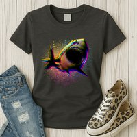 Cool Colorful CMYK Paint Spatter Shark Womens T-Shirt