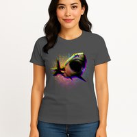 Cool Colorful CMYK Paint Spatter Shark Womens T-Shirt