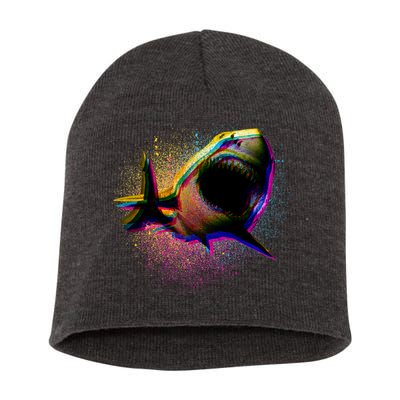Cool Colorful CMYK Paint Spatter Shark Short Acrylic Beanie