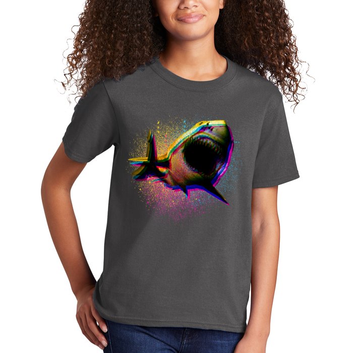 Cool Colorful CMYK Paint Spatter Shark Kids T-Shirt