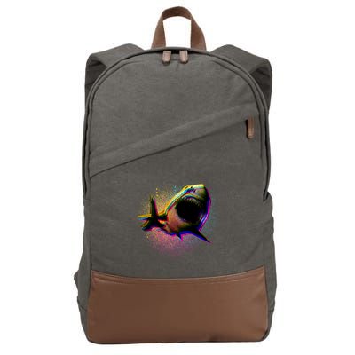 Cool Colorful CMYK Paint Spatter Shark Cotton Canvas Backpack