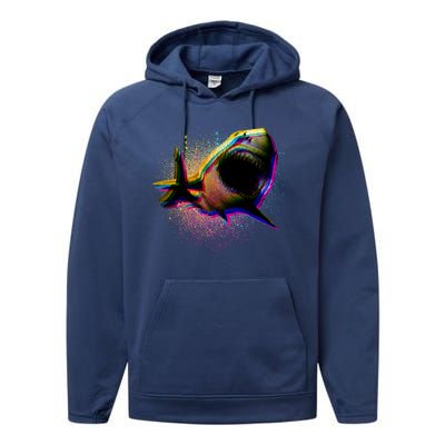 Cool Colorful CMYK Paint Spatter Shark Performance Fleece Hoodie