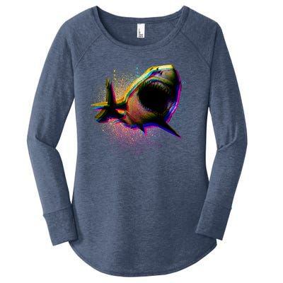 Cool Colorful CMYK Paint Spatter Shark Women's Perfect Tri Tunic Long Sleeve Shirt