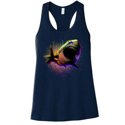 Cool Colorful CMYK Paint Spatter Shark Women's Racerback Tank