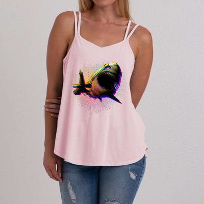 Cool Colorful CMYK Paint Spatter Shark Women's Strappy Tank