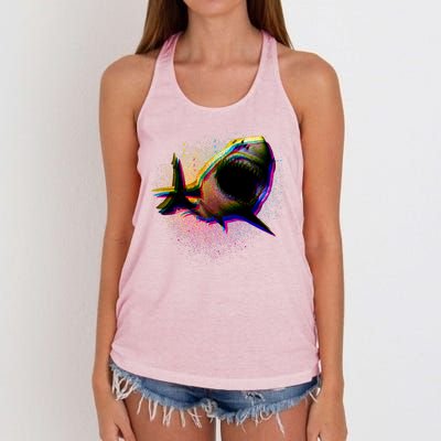 Cool Colorful CMYK Paint Spatter Shark Women's Knotted Racerback Tank