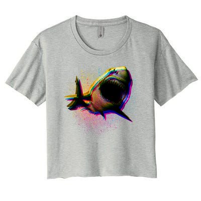 Cool Colorful CMYK Paint Spatter Shark Women's Crop Top Tee