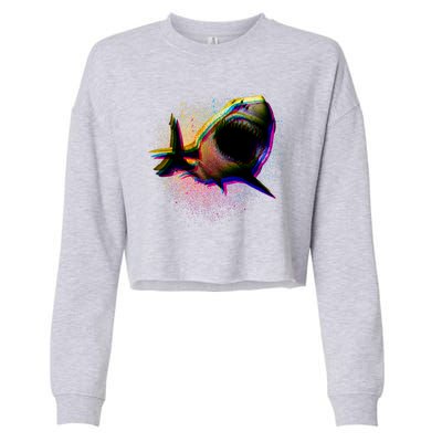 Cool Colorful CMYK Paint Spatter Shark Cropped Pullover Crew