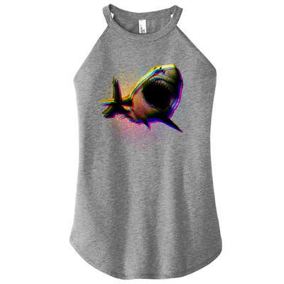 Cool Colorful CMYK Paint Spatter Shark Women's Perfect Tri Rocker Tank