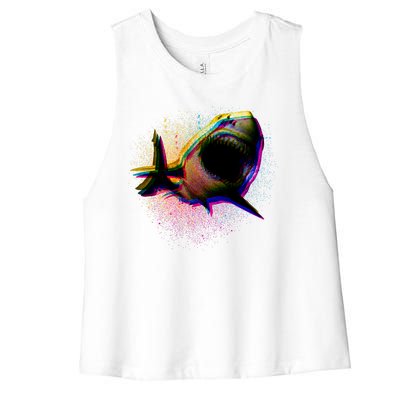 Cool Colorful CMYK Paint Spatter Shark Women's Racerback Cropped Tank