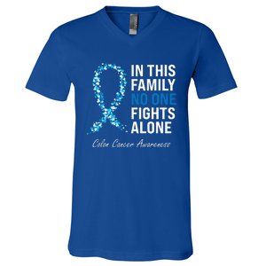 Colorectal Cancer Colon Cancer Blue Ribbon V-Neck T-Shirt