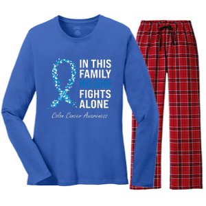 Colorectal Cancer Colon Cancer Blue Ribbon Women's Long Sleeve Flannel Pajama Set 