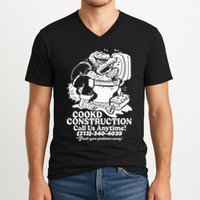Cookd Construction Call Us Anytime 213 340 4039 Flush Your Problems Away V-Neck T-Shirt