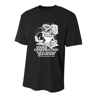 Cookd Construction Call Us Anytime 213 340 4039 Flush Your Problems Away Youth Performance Sprint T-Shirt