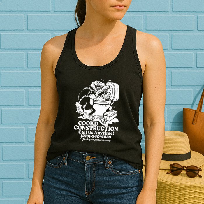 Cookd Construction Call Us Anytime 213 340 4039 Flush Your Problems Away Womens Tank Top