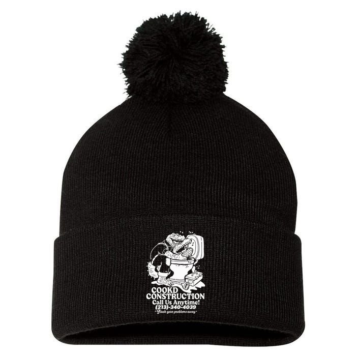 Cookd Construction Call Us Anytime 213 340 4039 Flush Your Problems Away Pom Pom 12in Knit Beanie