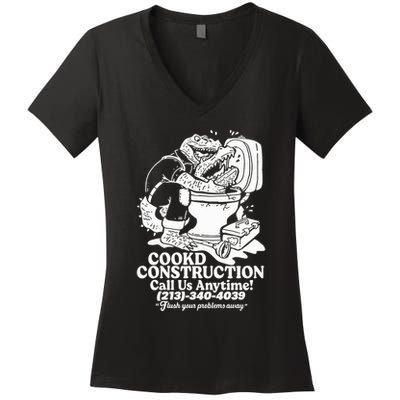 Cookd Construction Call Us Anytime 213 340 4039 Flush Your Problems Away Women's V-Neck T-Shirt