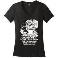 Cookd Construction Call Us Anytime 213 340 4039 Flush Your Problems Away Women's V-Neck T-Shirt