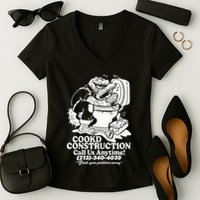 Cookd Construction Call Us Anytime 213 340 4039 Flush Your Problems Away Women's V-Neck T-Shirt