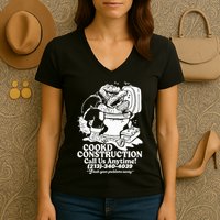 Cookd Construction Call Us Anytime 213 340 4039 Flush Your Problems Away Women's V-Neck T-Shirt