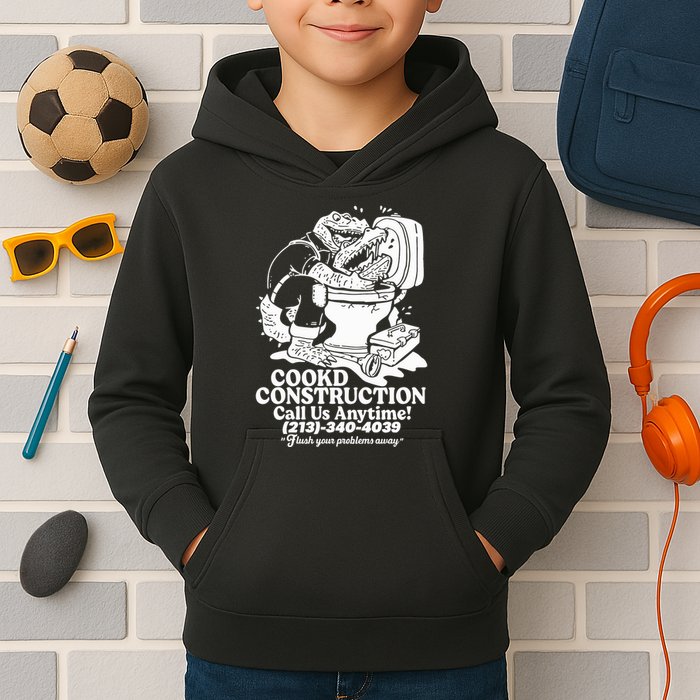 Cookd Construction Call Us Anytime 213 340 4039 Flush Your Problems Away Kids Hoodie