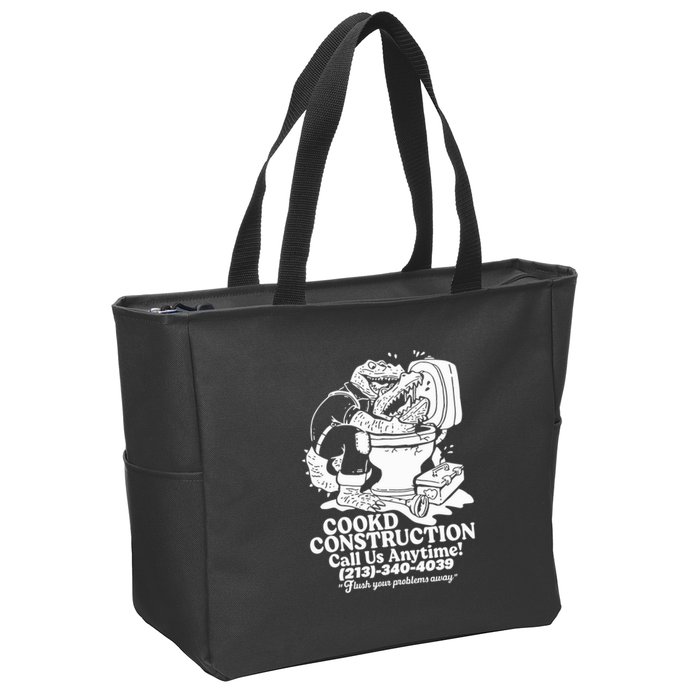 Cookd Construction Call Us Anytime 213 340 4039 Flush Your Problems Away Zip Tote Bag