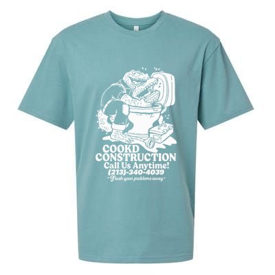Cookd Construction Call Us Anytime 213 340 4039 Flush Your Problems Away Sueded Cloud Jersey T-Shirt