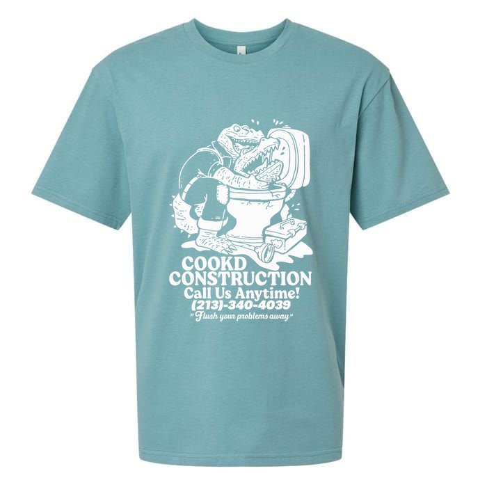 Cookd Construction Call Us Anytime 213 340 4039 Flush Your Problems Away Sueded Cloud Jersey T-Shirt