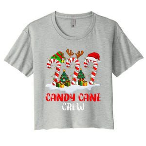 Candy Cane Crew Christmas Funny Family Matching Pajamas Women's Crop Top Tee