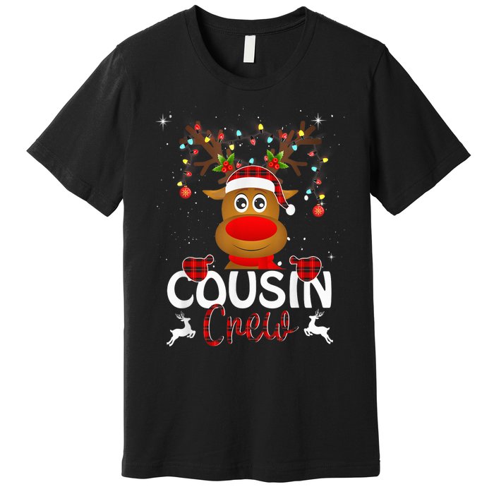 Cousin Crew Christmas Reindeer Santa Hat Matching Pajama Premium T-Shirt