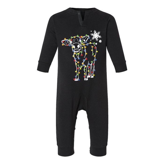 Cute Cow Christmas Lights Snow Lover Family Pajama Gifts Infant Fleece One Piece