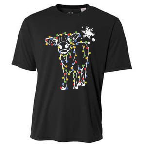 Cute Cow Christmas Lights Snow Lover Family Pajama Gifts Cooling Performance Crew T-Shirt